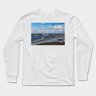 White cumulus clouds in sky over wavy Baltic sea Long Sleeve T-Shirt